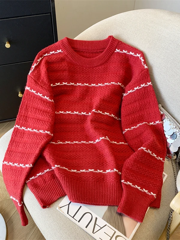 Soft Cozy Striped round Ne Knitted Sweater Women's plus Size Faionable Gentle Korean Sle Knit Cardigan Casual Loose Fit
Soft Cozy Striped round Ne Knitted Sweater Women's plus Size Faionable Gentle Korean Sle Knit Cardigan Casual Loose Fit