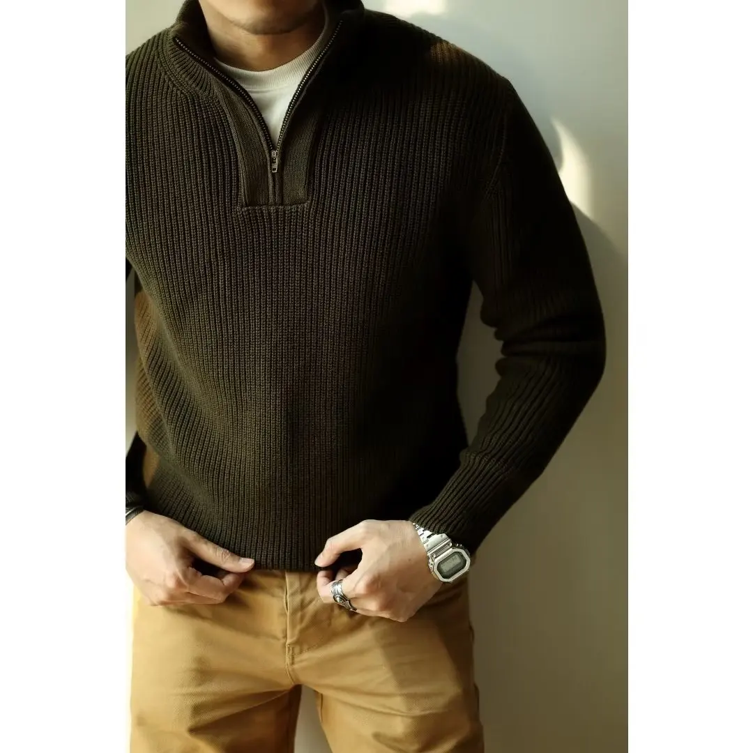 American Retro Heavyweight Half Zip Sweater Men Pure Cotton Ame Kaki Workwear Autumn Winter Long Sleeve Knitted Shirt
American Retro Heavyweight Half Zip Sweater Men Pure Cotton Ame Kaki Workwear Autumn Winter Long Sleeve Knitted Shirt