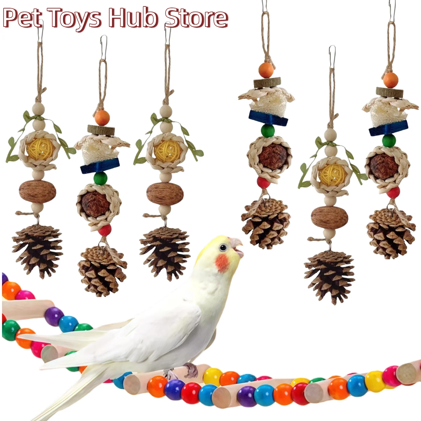Natural Bird Chewing Toys with Pinecone Nuts and Corn, Wooden Cage Toy for Small to Medium Sun Conure Budgerigar Pacific Parrotl
Natural Bird Chewing Toys with Pinecone Nuts and Corn, Wooden Cage Toy for Small to Medium Sun Conure Budgerigar Pacific Parrotl