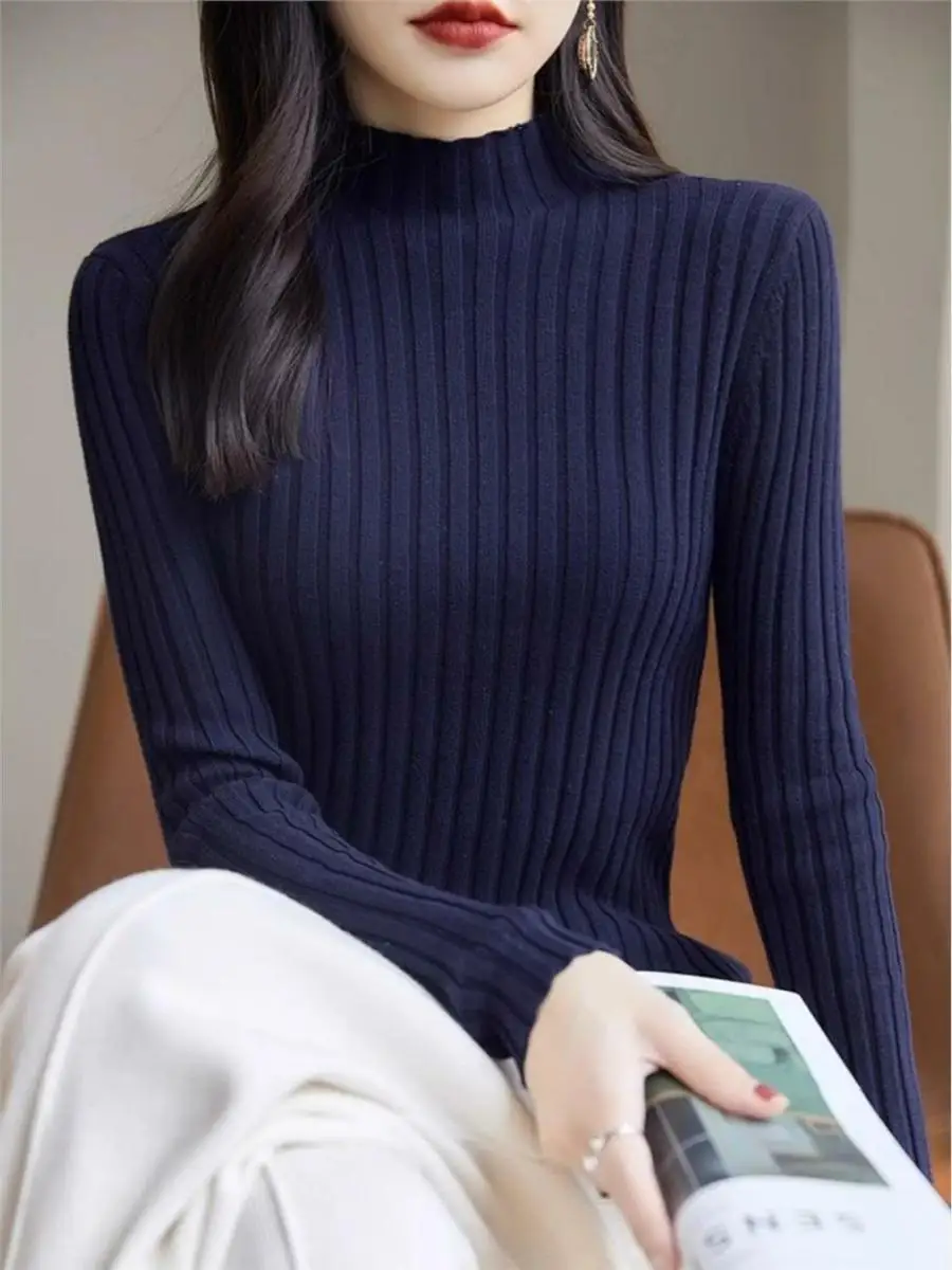 00% чистый хлопок Long Sve, женский базовый облегающий вязаный свитер с высоким воротником, осень-зима, новая внутренняя одежда
00% чистый хлопок Long Sve, женский базовый облегающий вязаный свитер с высоким воротником, осень-зима, новая внутренняя одежда