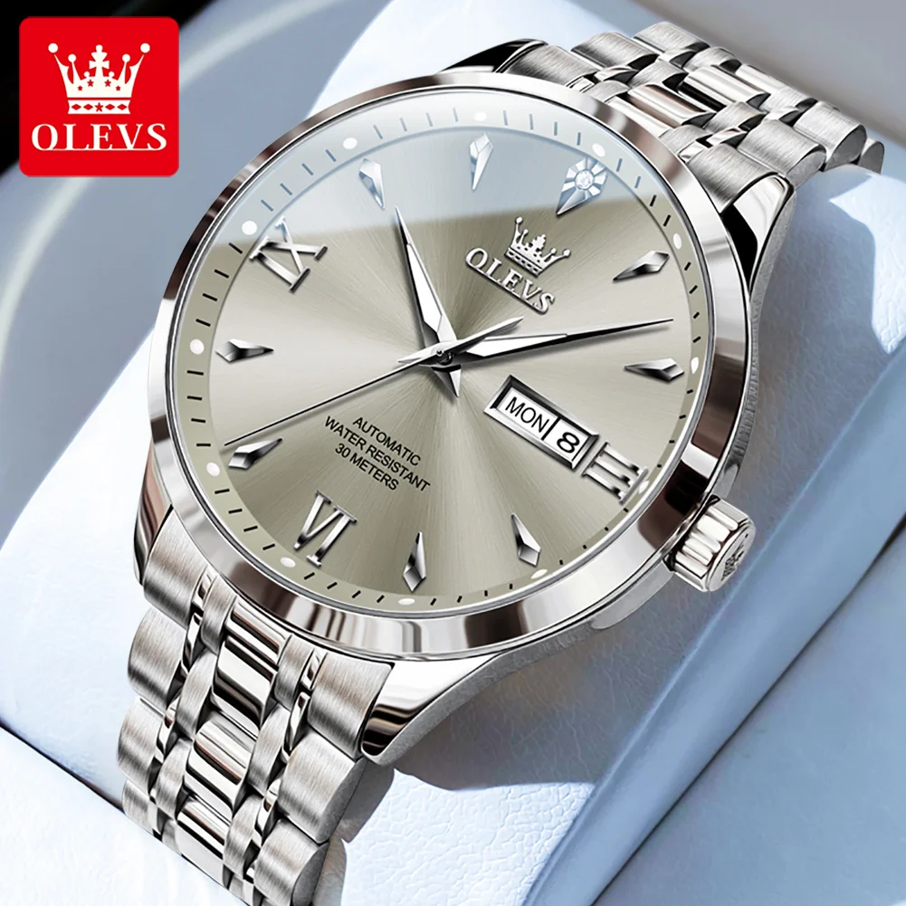 OLEVS 9956 Fashion Luxury Automatic Mechanical Watch for Men Dual Calendar Waterproof Stainless Steel Business Dress Wristwatch
OLEVS 9956 Fashion Luxury Automatic Mechanical Watch for Men Dual Calendar Waterproof Stainless Steel Business Dress Wristwatch