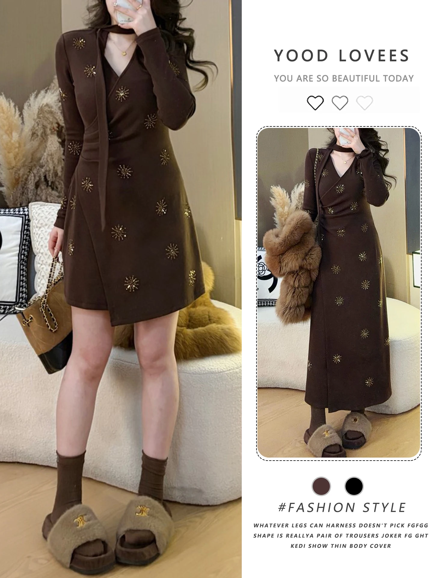 Slim Fit Long Sleeve V-Neck Dress Women's Autumn Winter New Style High Waist A-Line Short Skirt Korean Style Commute Dress
Slim Fit Long Sleeve V-Neck Dress Women's Autumn Winter New Style High Waist A-Line Short Skirt Korean Style Commute Dress