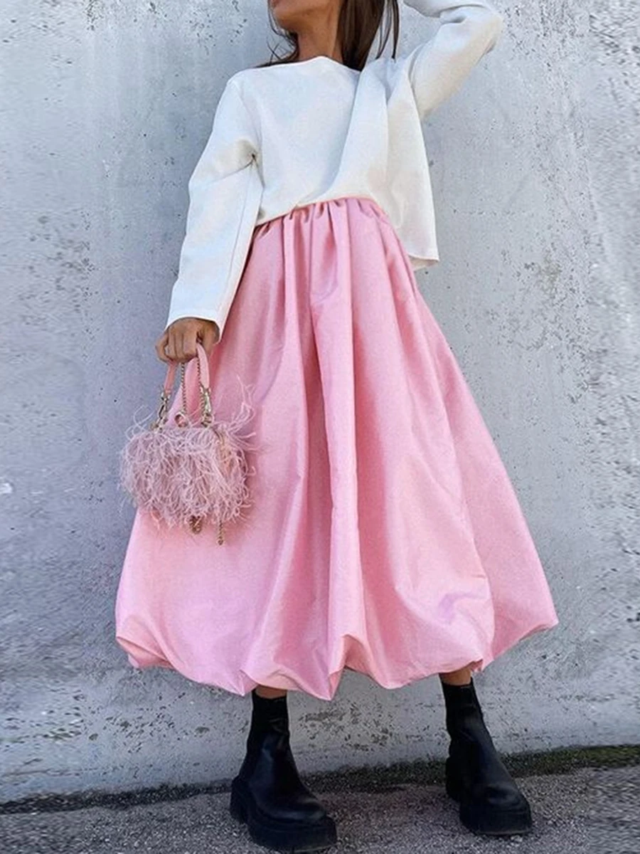 Women Puffy Long Skirts Cute Elastic Waist Solid Color Flowy Floral Bud Bubble A-Line Skirts Female Kawaii Babydoll A-line Skirt
Women Puffy Long Skirts Cute Elastic Waist Solid Color Flowy Floral Bud Bubble A-Line Skirts Female Kawaii Babydoll A-line Skirt