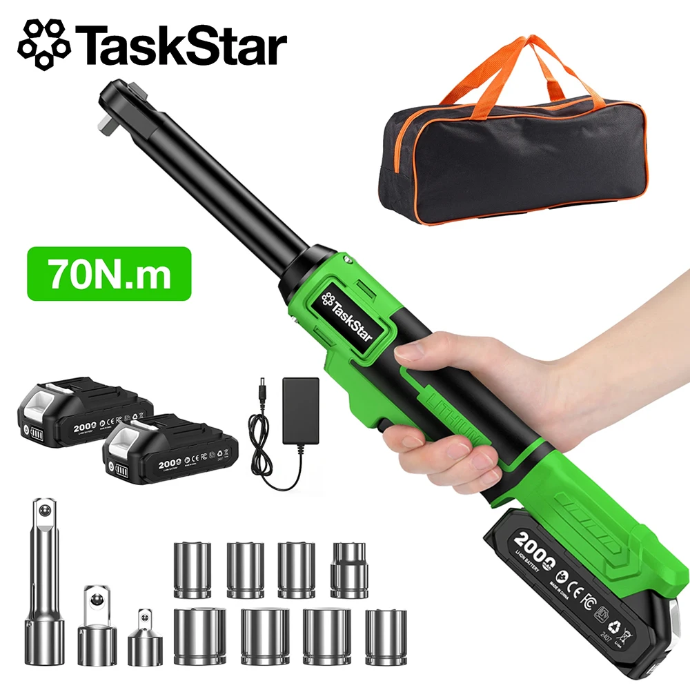 TaskStar 21V Electric Ratchet Wrench 70NM 3/8" Rechargeable Angle Wrench Dismantling Nut Power Tool With 2.0Ah Battery&7 Sockets
TaskStar 21V Electric Ratchet Wrench 70NM 3/8" Rechargeable Angle Wrench Dismantling Nut Power Tool With 2.0Ah Battery&7 Sockets