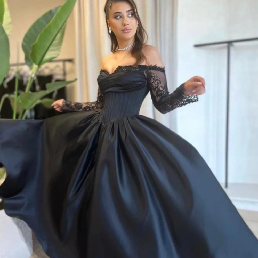 Black Customized Prom Dresses Elegant A Line Off Shoulder Party Gowns Lace Strapless Evening Dress New Vestido De Novia
Black Customized Prom Dresses Elegant A Line Off Shoulder Party Gowns Lace Strapless Evening Dress New Vestido De Novia