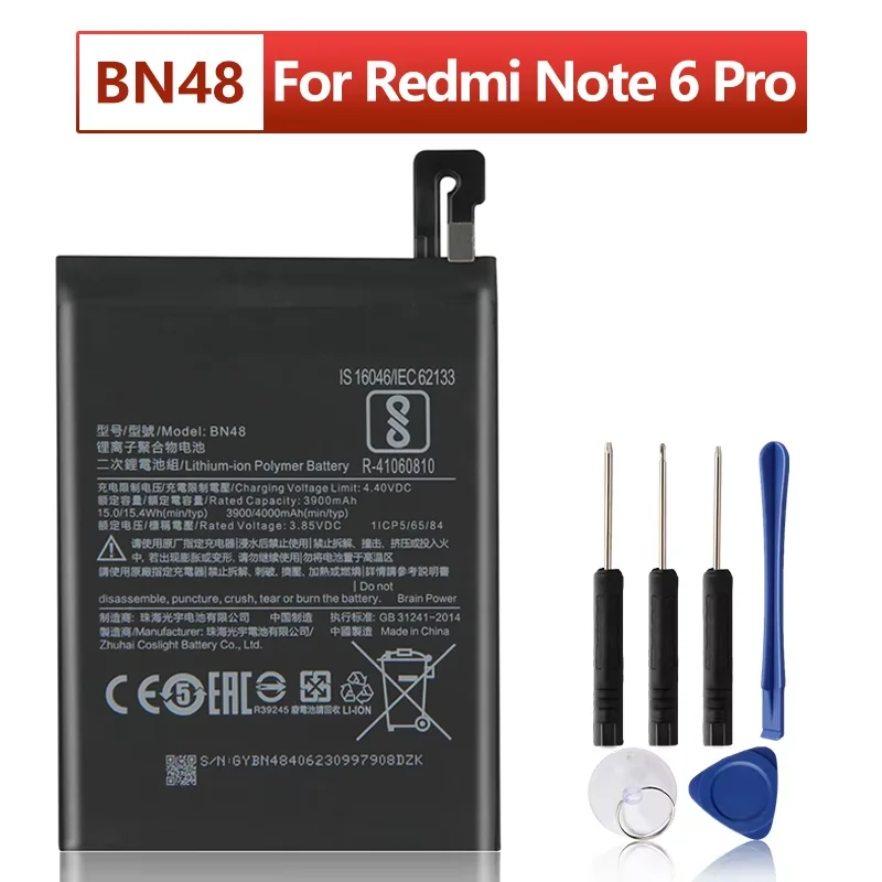 New Replacement Battery BN48 For Xiaomi Redmi Note 6 Pro Note6 Pro 4000mAh Batteries with Tools
New Replacement Battery BN48 For Xiaomi Redmi Note 6 Pro Note6 Pro 4000mAh Batteries with Tools