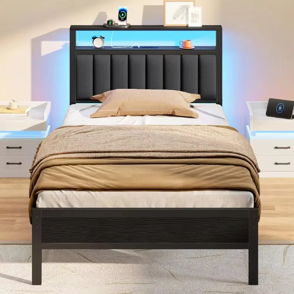 LED Twin Size Bed Frame with Charging Station and 2-Tier Storage Shelves, Platform Bed with Metal Slats, No Box Spring Needed
LED Twin Size Bed Frame with Charging Station and 2-Tier Storage Shelves, Platform Bed with Metal Slats, No Box Spring Needed