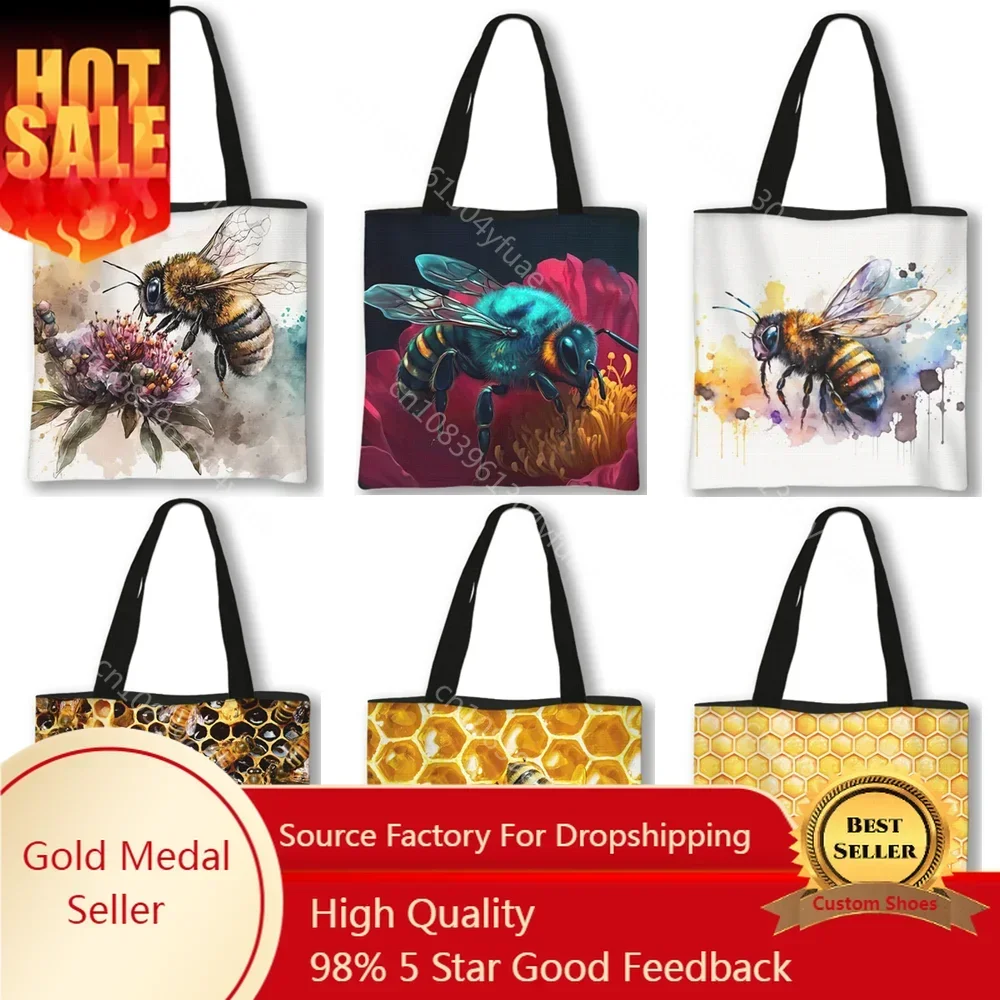 Cute Honeybee Honeycomb Tote Bags Women Portable Shopping Bag Fashion Ladies Reusable Storage Bag Canvas Shopper Bags
Cute Honeybee Honeycomb Tote Bags Women Portable Shopping Bag Fashion Ladies Reusable Storage Bag Canvas Shopper Bags