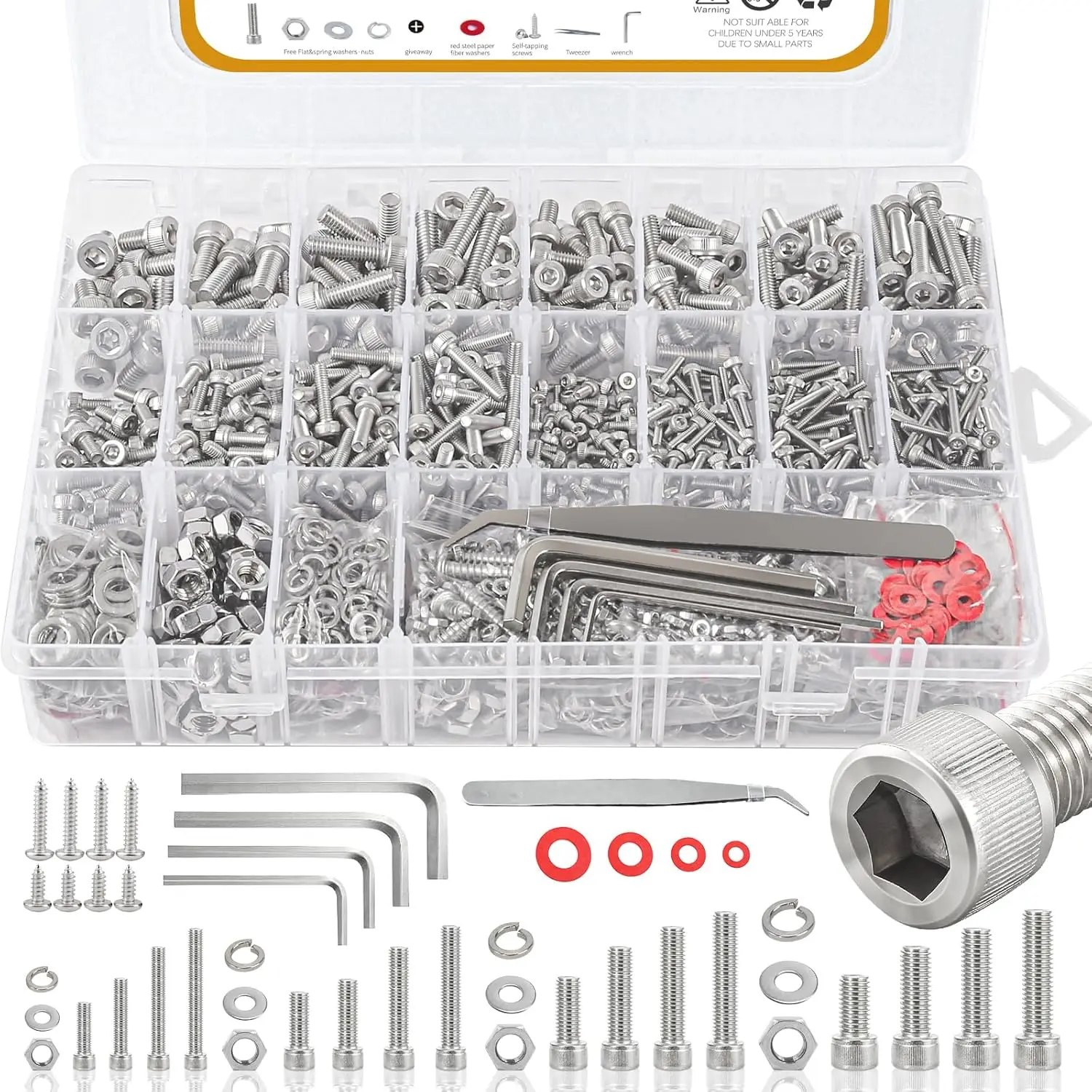 1415pcs Metric Bolts and Nuts Assortment, 304 Stainless Steel M2 M3 M4 M5 Screws Kit with Lock & Flat Washers for Home Repair
1415pcs Metric Bolts and Nuts Assortment, 304 Stainless Steel M2 M3 M4 M5 Screws Kit with Lock & Flat Washers for Home Repair