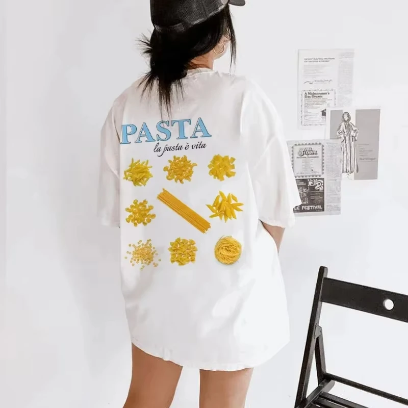 Back Print Pasta Graphic Tees Loose Short Sleeve Italian Food Tshirt Women Retro Unisex Fashion Tops Cute Pasta Lover T Shirt
Back Print Pasta Graphic Tees Loose Short Sleeve Italian Food Tshirt Women Retro Unisex Fashion Tops Cute Pasta Lover T Shirt