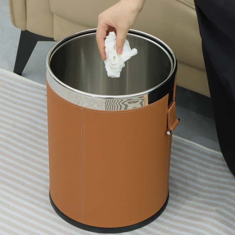 Round Trash Can Simple Metal Trash Bin Luxury Leather Circular Wastebasket Food Waste Disposal Toilet Cleaning for Bathroom
Round Trash Can Simple Metal Trash Bin Luxury Leather Circular Wastebasket Food Waste Disposal Toilet Cleaning for Bathroom