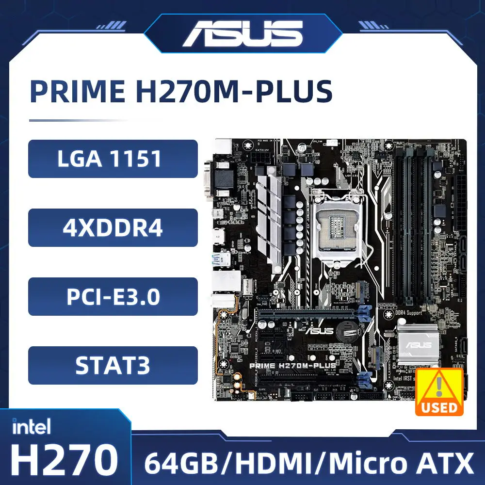 Asus PRIME H270M-PLUS Motherboard LGA 1151Intel H270 support i3-6300 i5-6500 i5-7500 i7-7700 G3900 G4600 cpu PCI-E 3.0 M.2
Asus PRIME H270M-PLUS Motherboard LGA 1151Intel H270 support i3-6300 i5-6500 i5-7500 i7-7700 G3900 G4600 cpu PCI-E 3.0 M.2