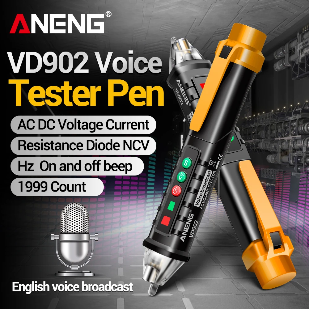LED Digital Voltage Test Pen Circuit Analyzer ANENG VD902 Breaker Finder 12-1000V Volt Detector NCV Voice Broadcast Meter Tester
LED Digital Voltage Test Pen Circuit Analyzer ANENG VD902 Breaker Finder 12-1000V Volt Detector NCV Voice Broadcast Meter Tester