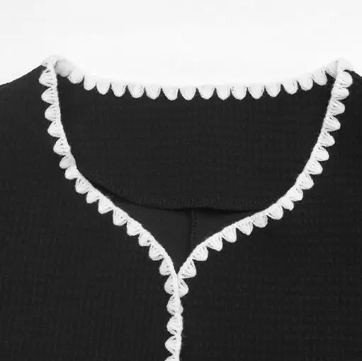 Женская элегантная куртка без пуговиц с длинными рукавами, открытым передом, контрастной отделкой и карманами
Женская элегантная куртка без пуговиц с длинными рукавами, открытым передом, контрастной отделкой и карманами