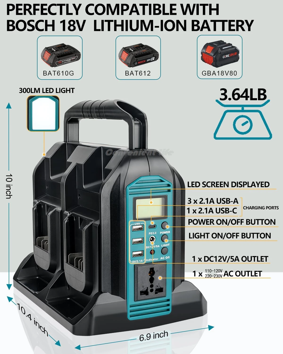 Inverter for Makita 18V Battery Inverter for Bosch 18V Battery 350W 120V/220-230V Pure Sine Wave Inverter for Camping Emergency
Inverter for Makita 18V Battery Inverter for Bosch 18V Battery 350W 120V/220-230V Pure Sine Wave Inverter for Camping Emergency