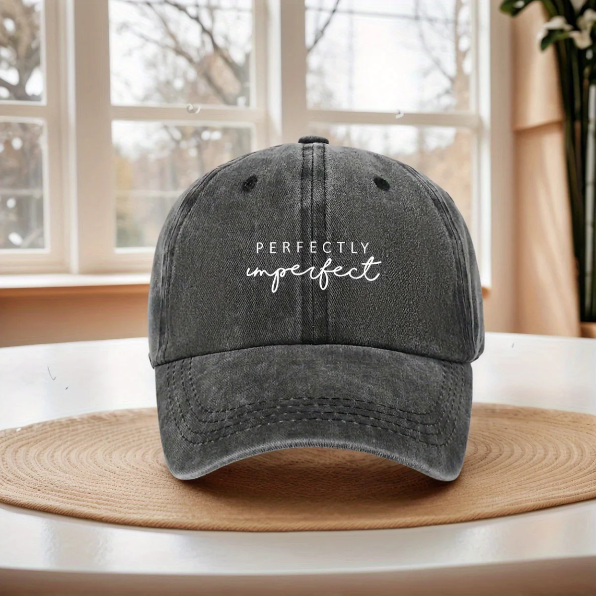 A Women's Curved-brim Baseball Cap Featuring a "Perfectly Imperfect" Print, a Washed Vintage-style Baseball Cap. This Adjustable
A Women's Curved-brim Baseball Cap Featuring a "Perfectly Imperfect" Print, a Washed Vintage-style Baseball Cap. This Adjustable