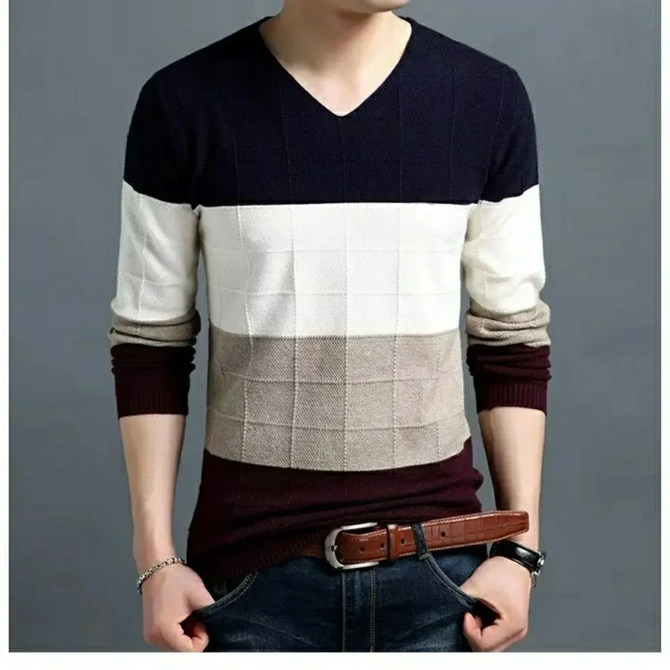 Simple Casual Men Long Sleeve Sweater V Neck Color Block Jacquard Versatile Fashion Loose Autumn Winter New Knit Pullover XT22
Simple Casual Men Long Sleeve Sweater V Neck Color Block Jacquard Versatile Fashion Loose Autumn Winter New Knit Pullover XT22