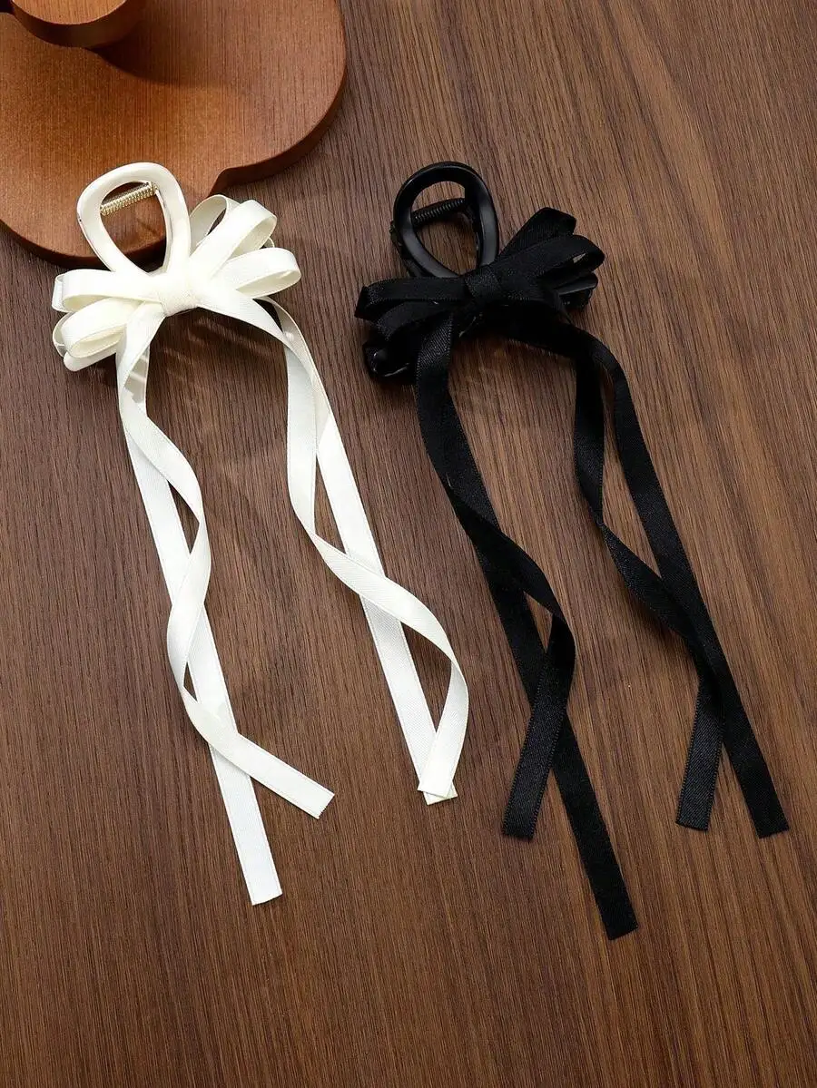 Womens Solid Color Double Layer Bow Hair Clip With Streamers For Daily Use
Womens Solid Color Double Layer Bow Hair Clip With Streamers For Daily Use