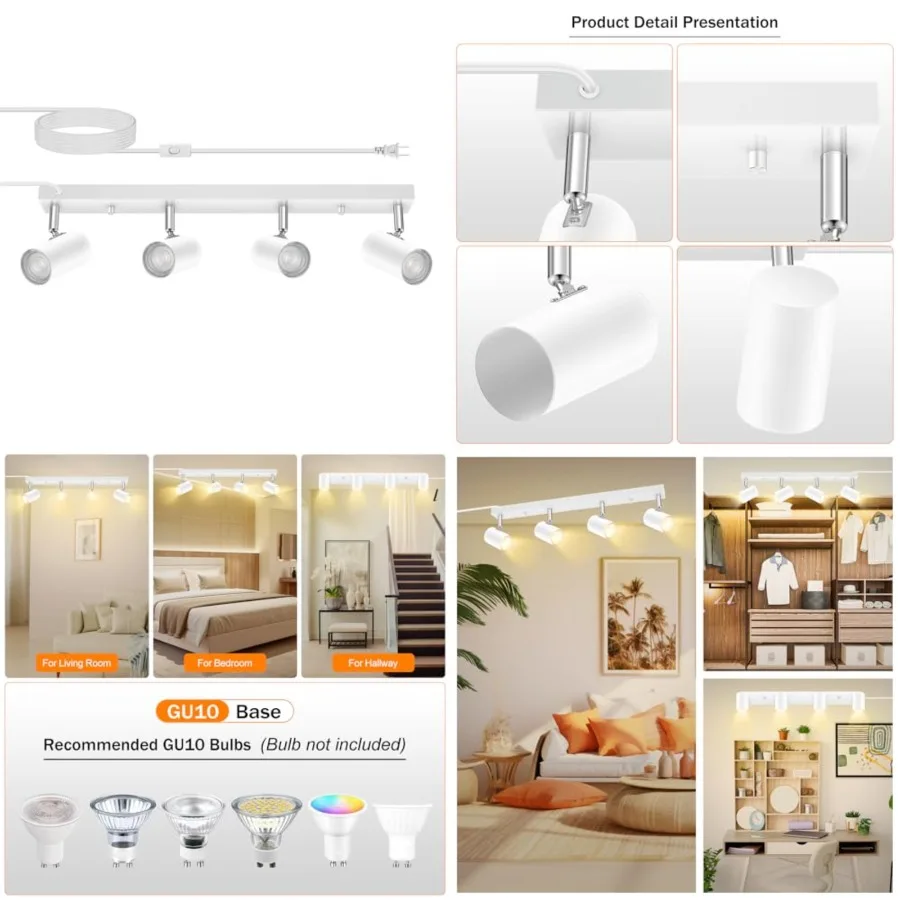 4 Light Track Lighting Kit, 4 Way Modern Plug in Ceiling Spotlight, Industrial LED Wall Light for Kitchen Cabinet Gallery Bar H
4 Light Track Lighting Kit, 4 Way Modern Plug in Ceiling Spotlight, Industrial LED Wall Light for Kitchen Cabinet Gallery Bar H