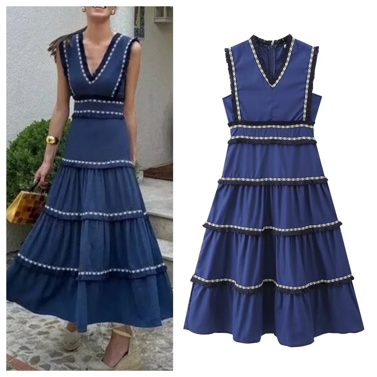 French romantic fashion all-match deep V-neck sleeveless dress for women new style high-end waist tassel big swing skirt
French romantic fashion all-match deep V-neck sleeveless dress for women new style high-end waist tassel big swing skirt