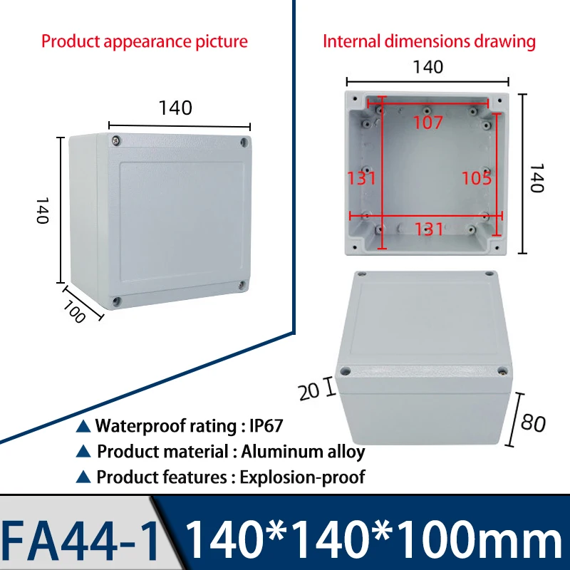 FA44-1 cast aluminum junction box, 140*140*100mm, waterproof, explosion-proof, dust-proof
FA44-1 cast aluminum junction box, 140*140*100mm, waterproof, explosion-proof, dust-proof