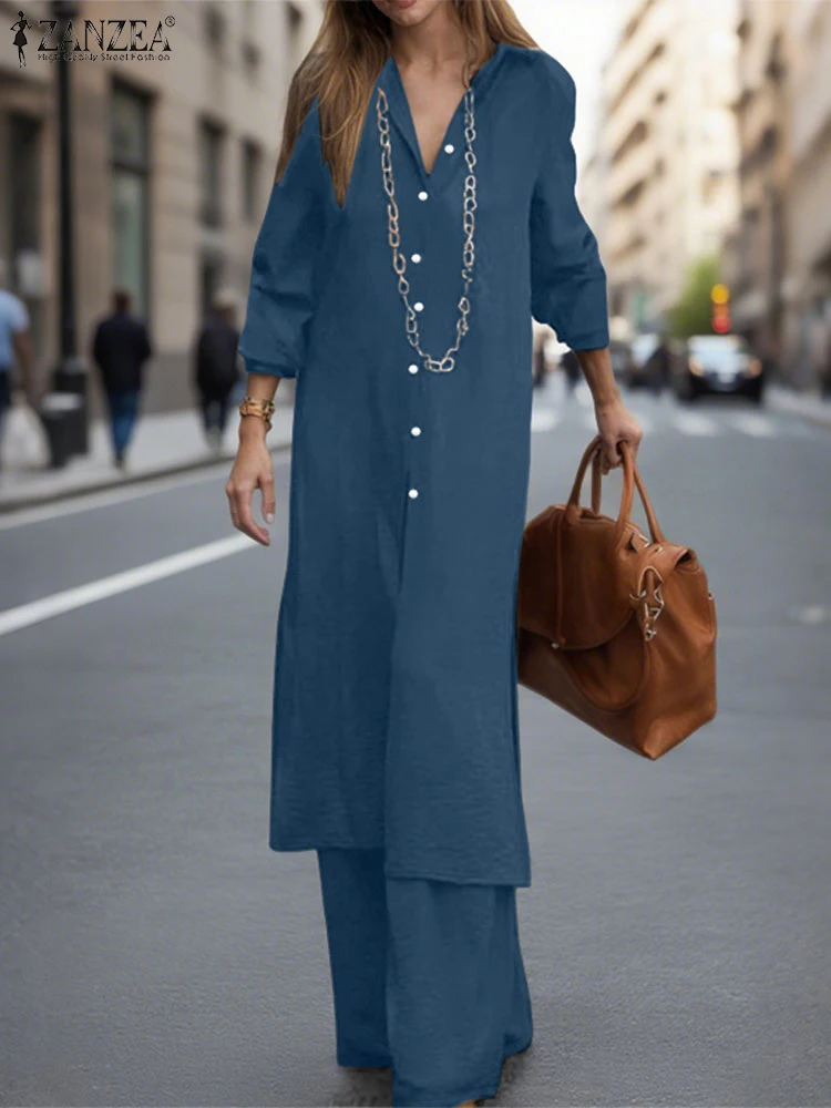 2025 ZANZEA, модные осенние комплекты брюк, комплекты из двух предметов, женская одежда, 2 предмета, элегантная длинная рубашка с длинными рукавами, брюки, костюм, спортивные костюмы 
2025 ZANZEA, модные осенние комплекты брюк, комплекты из двух предметов, женская одежда, 2 предмета, элегантная длинная рубашка с длинными рукавами, брюки, костюм, спортивные костюмы