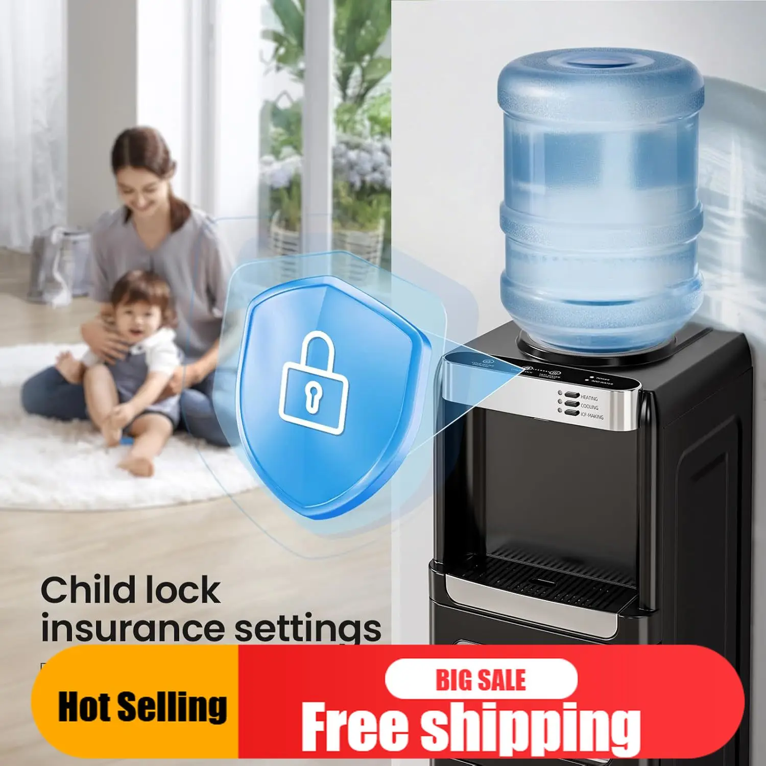 TOP-notch Water Cooler Dispenser with Ice Maker for 2, 3 or 5 Gallon Bottles, 33Lbs Daily Ice Making, Child Safety Lock and Ener
TOP-notch Water Cooler Dispenser with Ice Maker for 2, 3 or 5 Gallon Bottles, 33Lbs Daily Ice Making, Child Safety Lock and Ener