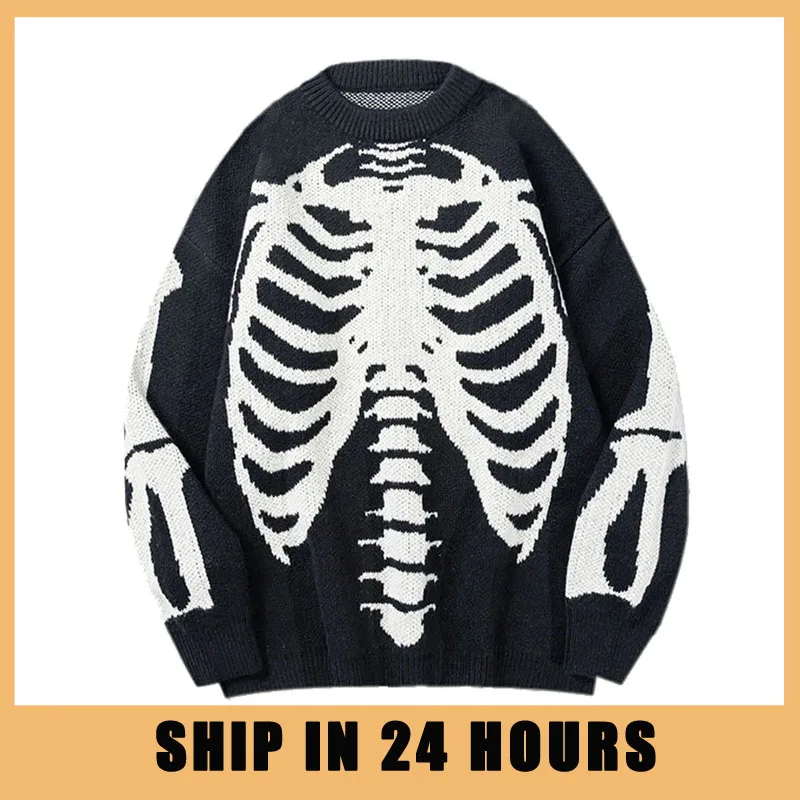 Streetwear Oversized Knitted Sweaters Mens Vintage Skeleton Bone Printed Hip Hop Harajuku Patchwork Casual Pullover Unisex Black
Streetwear Oversized Knitted Sweaters Mens Vintage Skeleton Bone Printed Hip Hop Harajuku Patchwork Casual Pullover Unisex Black