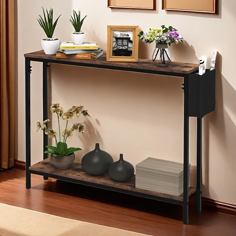 39.4-inch Rustic Brown Console Table - Solid Wood & Engineered Portable Entryway Sofa Table with Storage Shelf, Assembly for Hal
39.4-inch Rustic Brown Console Table - Solid Wood & Engineered Portable Entryway Sofa Table with Storage Shelf, Assembly for Hal