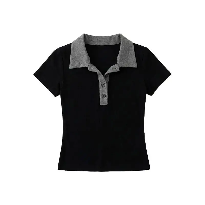 Contrasting Color Splicing Polo Shirt Lapel Front Shoulder Short-sleeved T-shirt Women's Summer New Versatile Top
Contrasting Color Splicing Polo Shirt Lapel Front Shoulder Short-sleeved T-shirt Women's Summer New Versatile Top