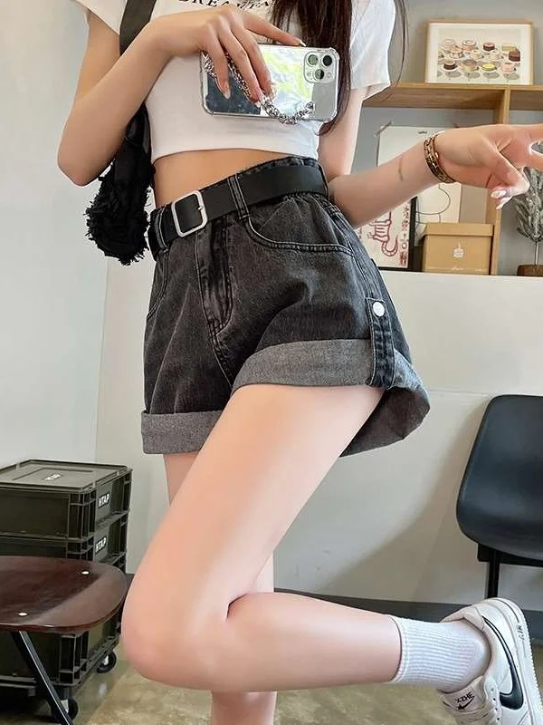 High Waist Retro Rollup Denim orts Women's Summer New Arrivals Cleanfit Wide Leg Pants High Elastici Bla PU Fabric
High Waist Retro Rollup Denim orts Women's Summer New Arrivals Cleanfit Wide Leg Pants High Elastici Bla PU Fabric