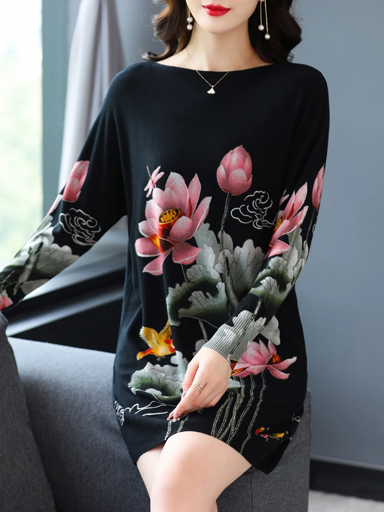 Floral Print Sweaters Dress Autumn Casual Long Sleeve Top Pullovers Knitwear Jumper Pull Chinese Style Long Sweater Women
Floral Print Sweaters Dress Autumn Casual Long Sleeve Top Pullovers Knitwear Jumper Pull Chinese Style Long Sweater Women