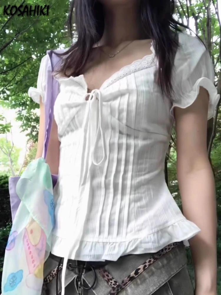 Y2k Aesthetic Ladies Hollow Out Bandage Blouses Harajuku Vintage Grunge Slim Fit Shirt Women Lace Patchwork Sweet Cropped Tops
Y2k Aesthetic Ladies Hollow Out Bandage Blouses Harajuku Vintage Grunge Slim Fit Shirt Women Lace Patchwork Sweet Cropped Tops