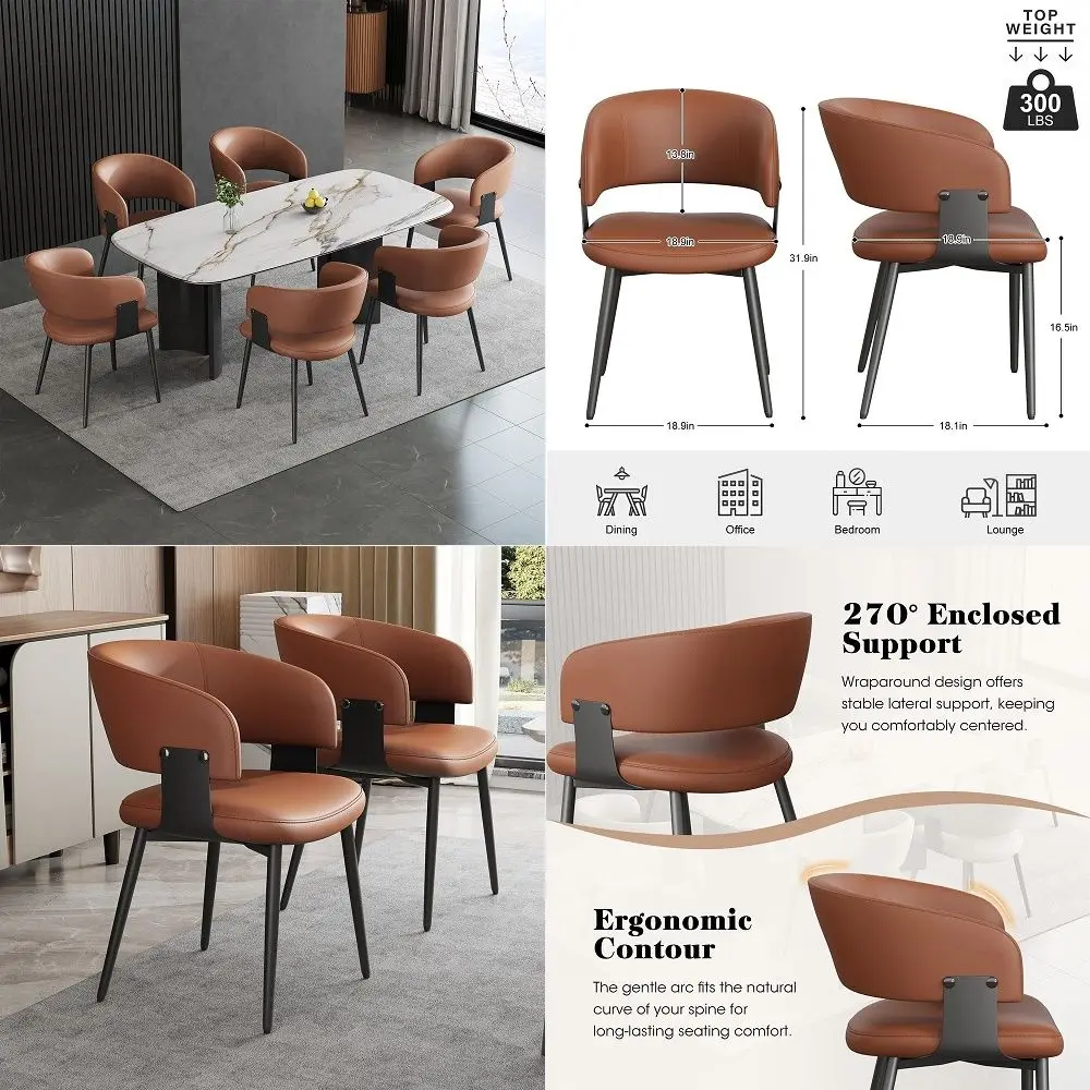Dining Chairs Set of 6, Faux Leather Upholstered Kitchen Chairs with Curved Back and Metal Legs, Mid Century Chairs for Dining
Dining Chairs Set of 6, Faux Leather Upholstered Kitchen Chairs with Curved Back and Metal Legs, Mid Century Chairs for Dining
