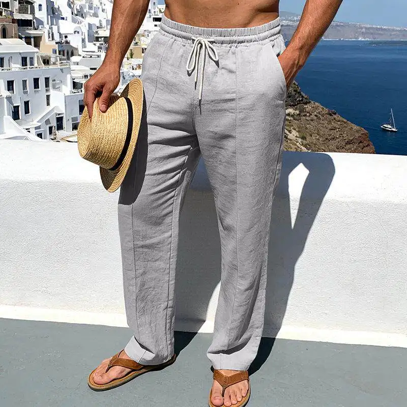 Мужские льняные повседневные брюки для пляжа и активного отдыха с вертикальными полосками, универсальные, с завышенной талией, прямого кроя
Мужские льняные повседневные брюки для пляжа и активного отдыха с вертикальными полосками, универсальные, с завышенной талией, прямого кроя