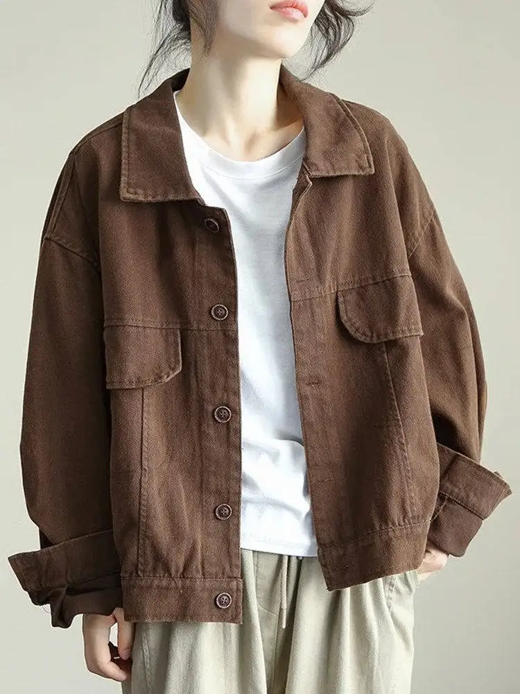 Retro Large Size Cotton Workwear Jacket Short Outerwear Casual Loose Long Sleeve Open Cardigan Top for Women Spring Autumn
Retro Large Size Cotton Workwear Jacket Short Outerwear Casual Loose Long Sleeve Open Cardigan Top for Women Spring Autumn