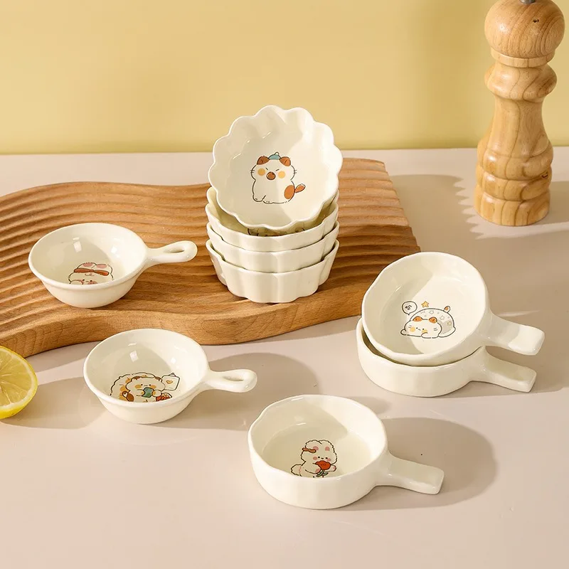 Korean Cartoon Flower-shaped Ceramics Seasoning Dish Creative Cream-colored Handle Sauce Dish Vinegar Mustard Small Plate
Korean Cartoon Flower-shaped Ceramics Seasoning Dish Creative Cream-colored Handle Sauce Dish Vinegar Mustard Small Plate