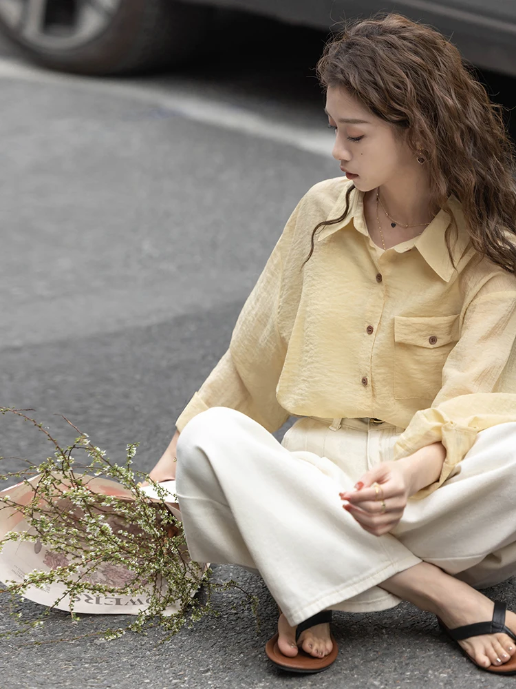 Loose Women's Yellow irt Design Sensation Korean Sle Thin Outerwear Top Long Sve Button up Pure Color Commute Sle
Loose Women's Yellow irt Design Sensation Korean Sle Thin Outerwear Top Long Sve Button up Pure Color Commute Sle