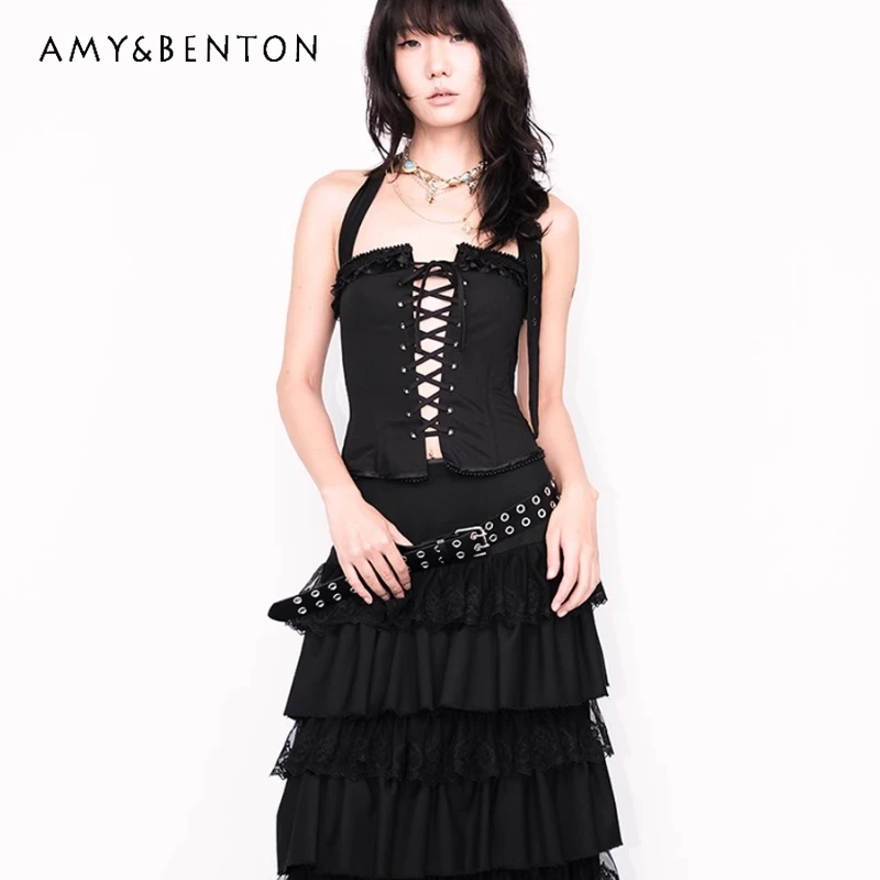 Original Design 2025 New Fishbone Hot Girls Women's Halter Sling American Retro Black Splicing Sweet Cool Cake Skirt Set Female
Original Design 2025 New Fishbone Hot Girls Women's Halter Sling American Retro Black Splicing Sweet Cool Cake Skirt Set Female