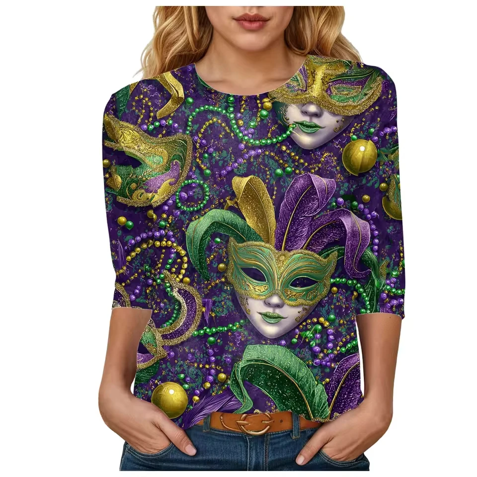 Women'S Carnival Print Shirt Comfortable Cotton Round Neck Three Quarter 3/4 Top Loose Large Size Womens Shirts
Women'S Carnival Print Shirt Comfortable Cotton Round Neck Three Quarter 3/4 Top Loose Large Size Womens Shirts