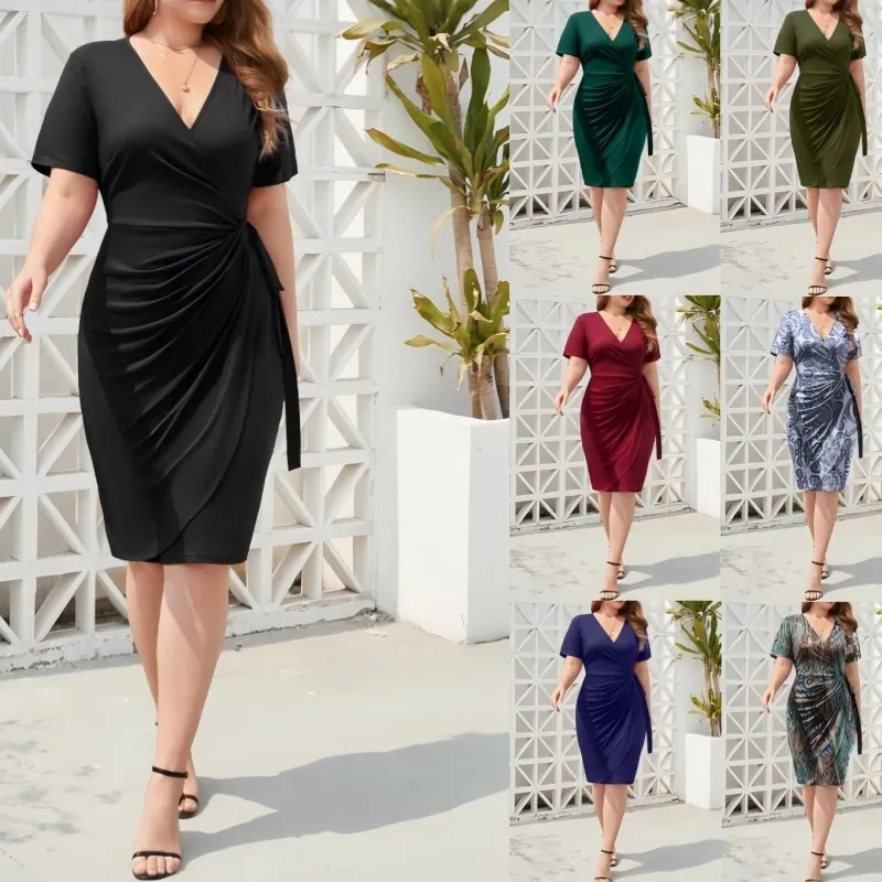 Plus Size Solid Color V Neck Tie Waist Midi Dress Casual Holiday Beach Long Dress For Women
Plus Size Solid Color V Neck Tie Waist Midi Dress Casual Holiday Beach Long Dress For Women