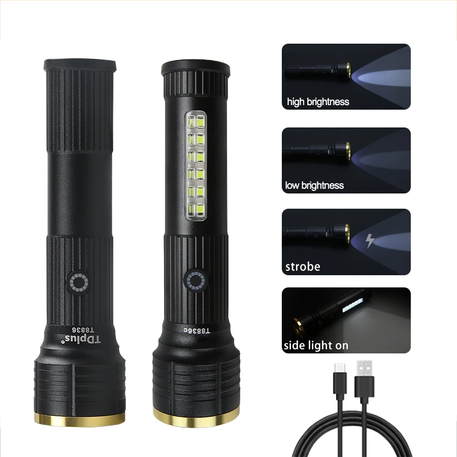 Super Bright LED Flashlight Built in Battery Usb Rechargeable With Side Light Torch Outdoor Camping Hunting Emergency Lantern
Super Bright LED Flashlight Built in Battery Usb Rechargeable With Side Light Torch Outdoor Camping Hunting Emergency Lantern