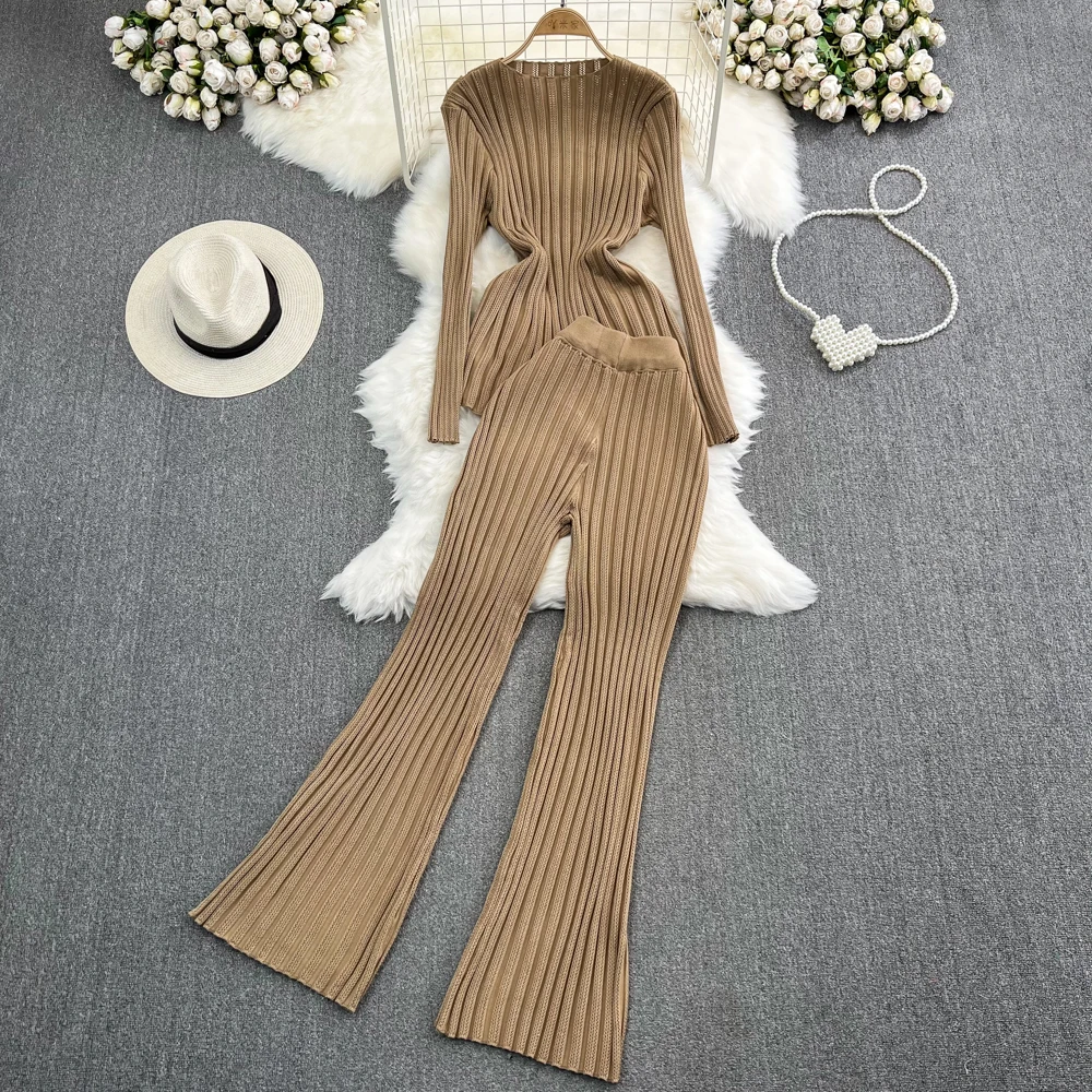 Fashion Set Korean Long Sleeved Round Neck Slim Fit Striped Knit Top+high Waisted Straight Leg Wide Leg Pants Two-piece Set
Fashion Set Korean Long Sleeved Round Neck Slim Fit Striped Knit Top+high Waisted Straight Leg Wide Leg Pants Two-piece Set
