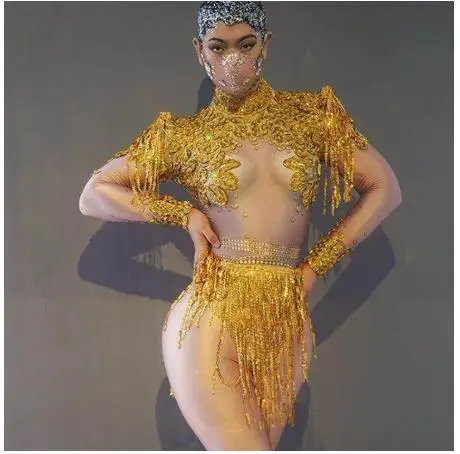 Shining Mesh Sexy Bodysuit Sparkly Rhinestones Chains Fringes Outfit Nightclub Party Wear Dancer Costumes
Shining Mesh Sexy Bodysuit Sparkly Rhinestones Chains Fringes Outfit Nightclub Party Wear Dancer Costumes