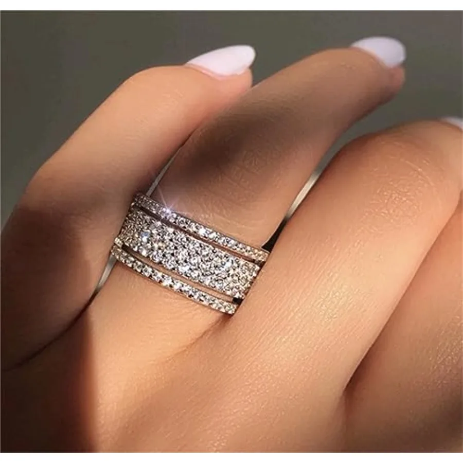 2 Sterling Silver Shiny Full Diamond Ring Cubic Zirconia Rings CZ Diamond Multi Row Ring Eternity Engagement Wedding Band Ring
2 Sterling Silver Shiny Full Diamond Ring Cubic Zirconia Rings CZ Diamond Multi Row Ring Eternity Engagement Wedding Band Ring
