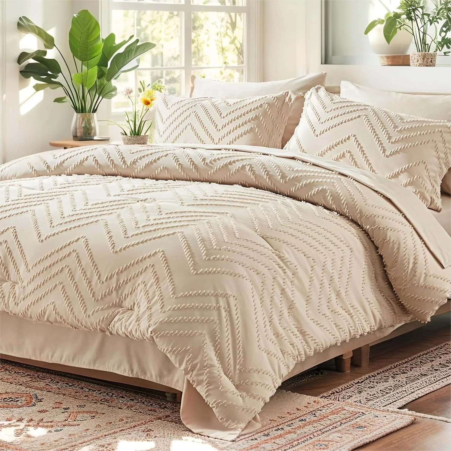 Queen Comforter Set 7 Piece Beige Tufted Bed in a Bag with Sheets for All Season
Queen Comforter Set 7 Piece Beige Tufted Bed in a Bag with Sheets for All Season