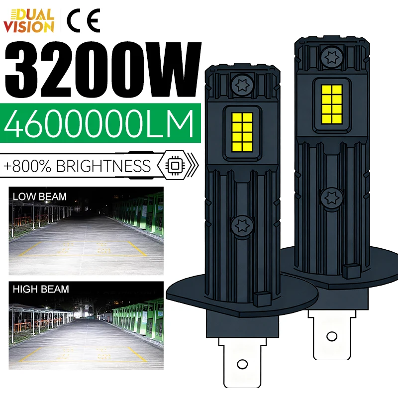 2PCS H1 H3 LED Car Headlight Bulbs 3200W 4600000LM CSP CHIPS Canbus Auto Headlamp Fanless 1:1 Mini Diodes DRL Fog Lamp 6000K 12V
2PCS H1 H3 LED Car Headlight Bulbs 3200W 4600000LM CSP CHIPS Canbus Auto Headlamp Fanless 1:1 Mini Diodes DRL Fog Lamp 6000K 12V