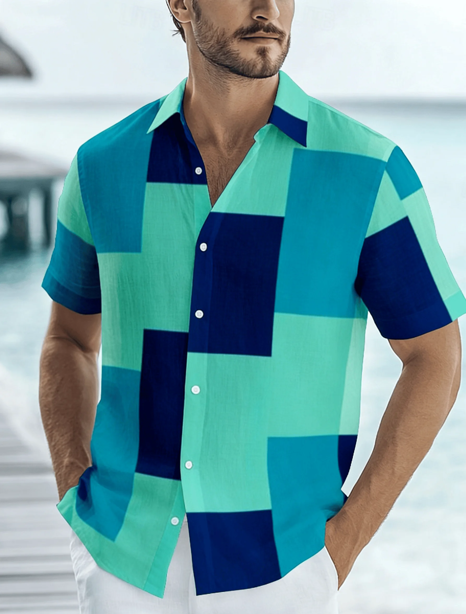 Men's Geometric Plaid Print Short Sleeve Shirt, Spring Summer Fresh Vacation Casual Top, Pocket Lapel Style
Men's Geometric Plaid Print Short Sleeve Shirt, Spring Summer Fresh Vacation Casual Top, Pocket Lapel Style