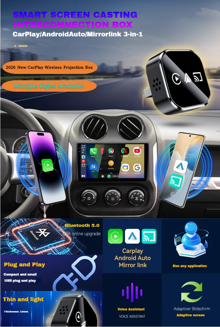 New in-car 3 in 1 Wireless Carplay Mirror Link Adapter Instant Wired to Wireless Conversion Plug & Play For iPhone/Android 2025
New in-car 3 in 1 Wireless Carplay Mirror Link Adapter Instant Wired to Wireless Conversion Plug & Play For iPhone/Android 2025