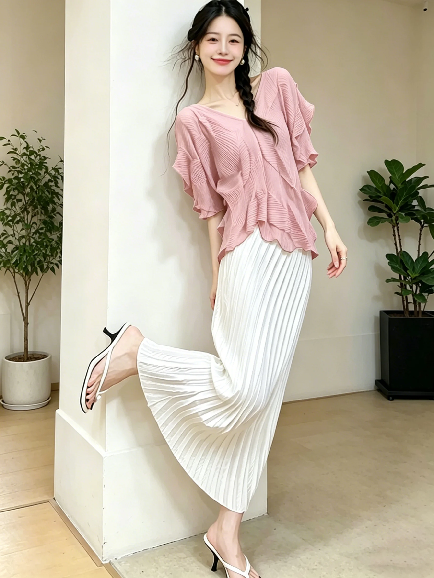 Pink Asymmetrical Top Skirt Set Summer High-End Fashion Women's Ensemble V-Neck Seven-Quarter Sleeve Autumn Spring Wear
Pink Asymmetrical Top Skirt Set Summer High-End Fashion Women's Ensemble V-Neck Seven-Quarter Sleeve Autumn Spring Wear